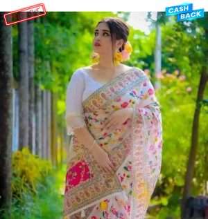 Screen Print Comfortable Half Silk Saree For Women