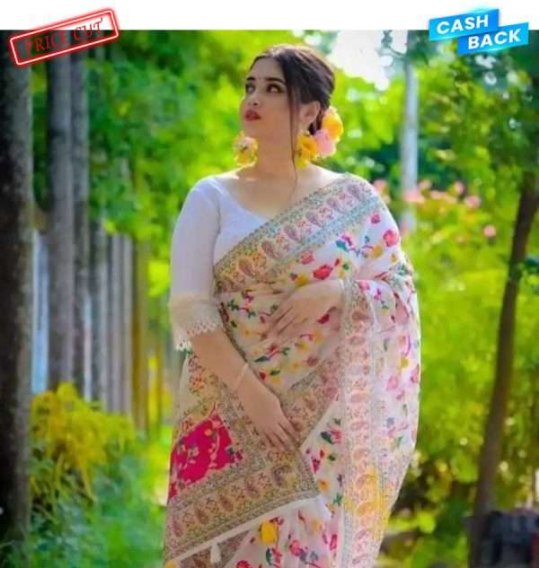 Screen Print Comfortable Half Silk Saree For Women