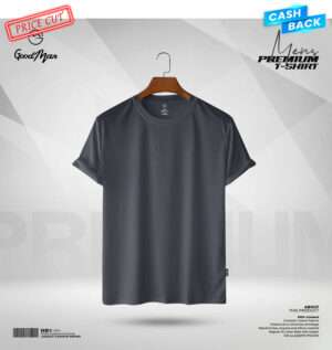 GoodMan Premium Quality Dark Ash Color Solid Cotton Short Sleeve T Shirt for Men.