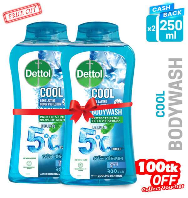 Buy 2 Get 100tk Off - Dettol Cool upto 5°C Cooler Bodywash with 12Hour Long Lasting Odour Protection 250ml