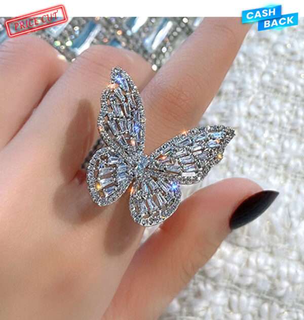 Fashion Hollow Rhinestone Butterfly Rings Multicolor Adjustable Metal Open Ring for Women Girls Party Jewelry Ring Gifts
