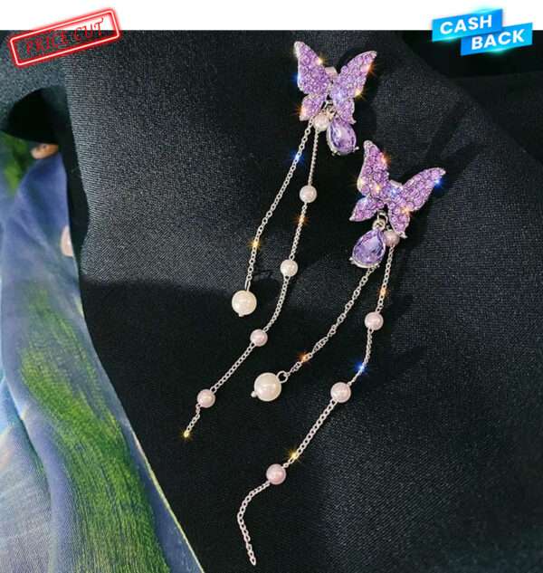 Korean Purple Crystal Butterfly Drop Earring For Women