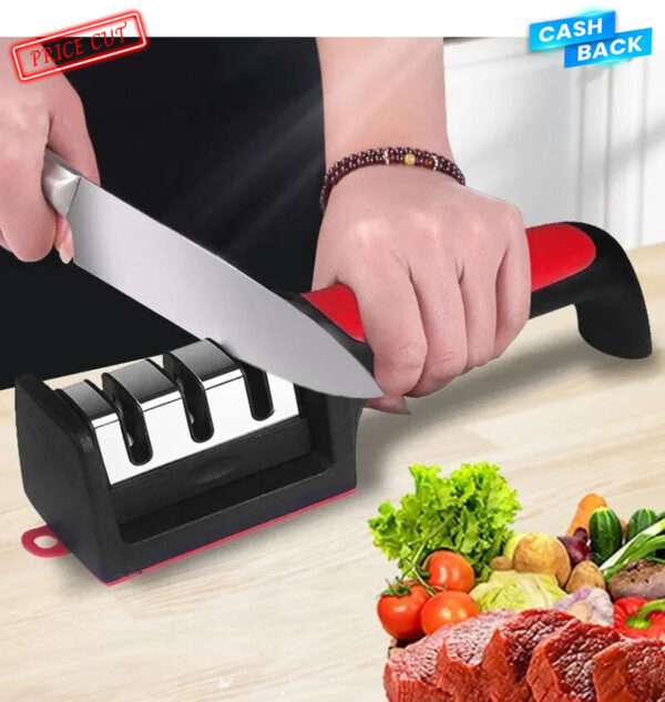 Kitchen 3-Segment Knife Sharpener Household Multi-Functional Hand-Held 3-Purpose Black Sharpening Stone